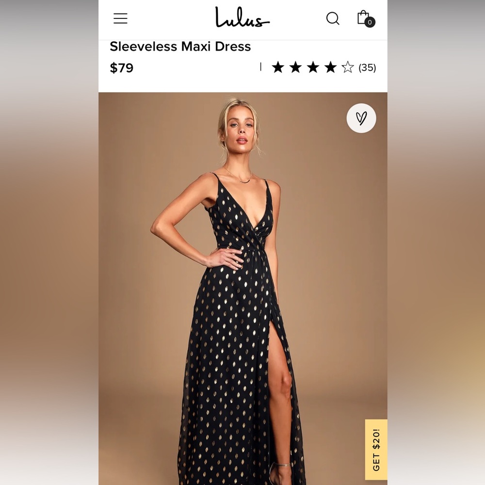 Black and Gold Size XS Lulu’s Maxi Dress with Leg Slit Worn Once